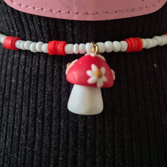 Handmade Beaded Hat Band – Mushroom Charm Cottagecore Western Accessory - Picture 1 of 4